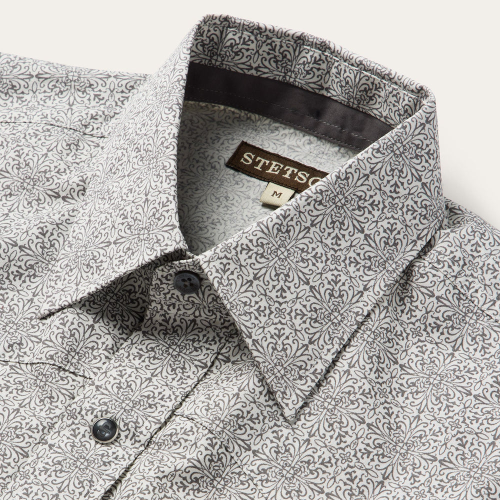 Pewter Filigree Short-Sleeve Western Shirt Grey | Stetson Men