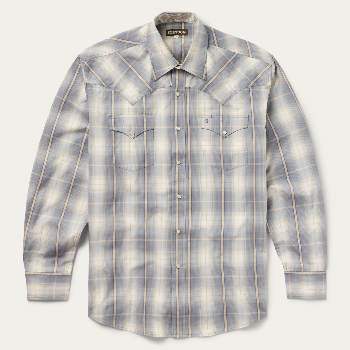 Smoke Diamonds Plaid Western Shirt Grey | Stetson Men