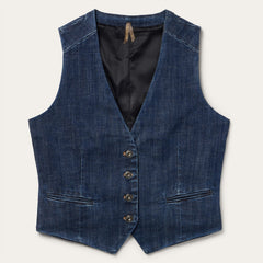 Dark Wash Stretch Denim Vest Blue | Stetson Women