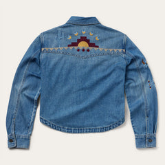 Embroidered Denim Button-Up Cropped Shirt Blue | Stetson Women