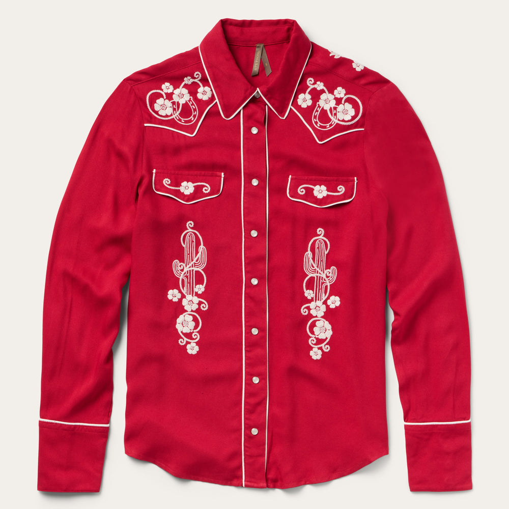 Embroidered Retro Western Shirt Red | Stetson Women