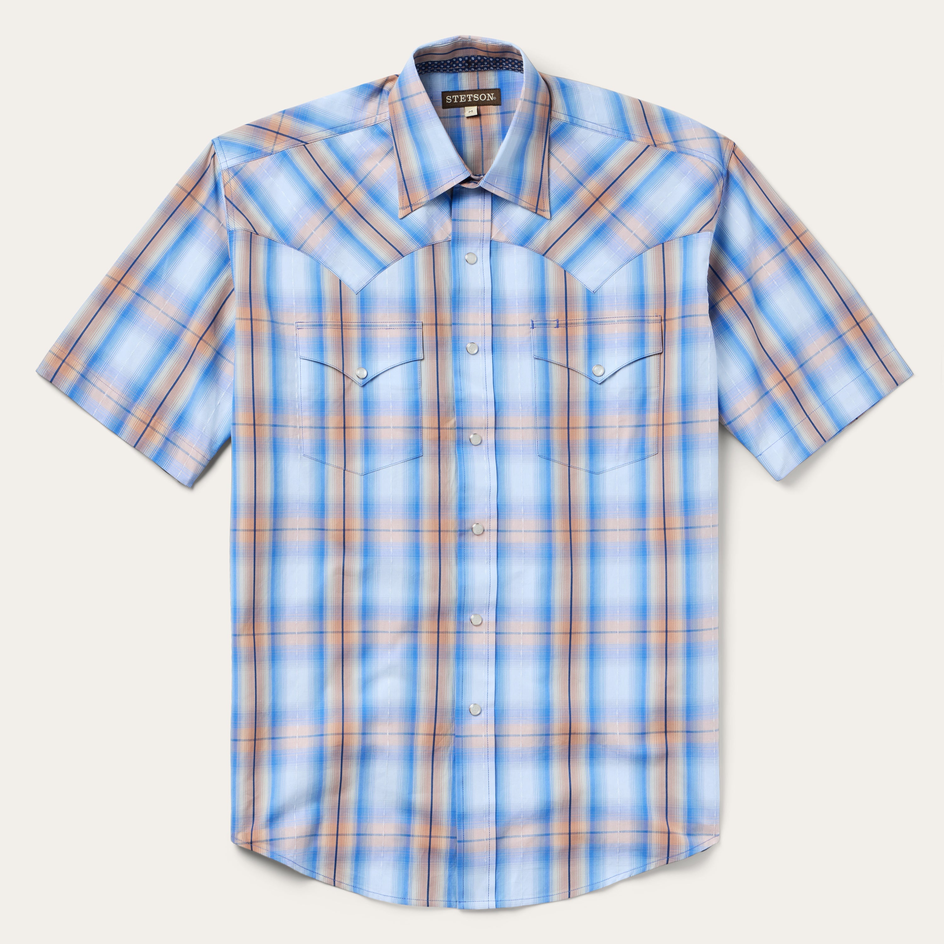 Sunrise Plaid Short-Sleeve Western Shirt Blue | Stetson Men