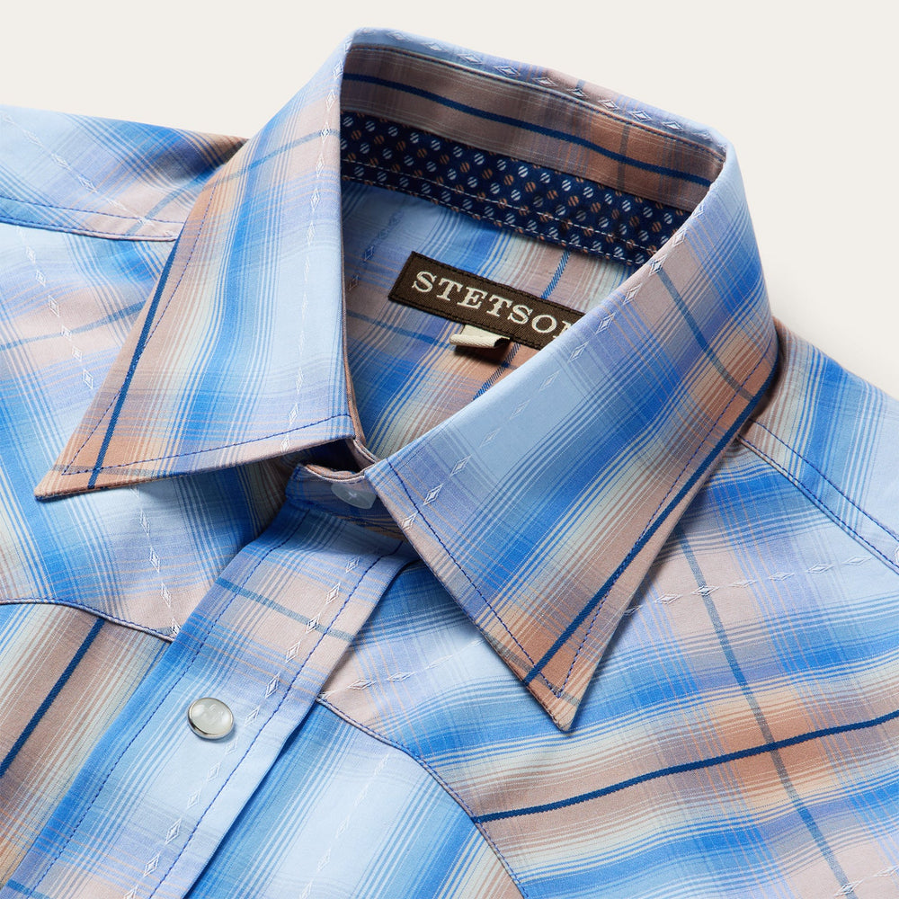 Sunrise Plaid Short-Sleeve Western Shirt Blue | Stetson Men