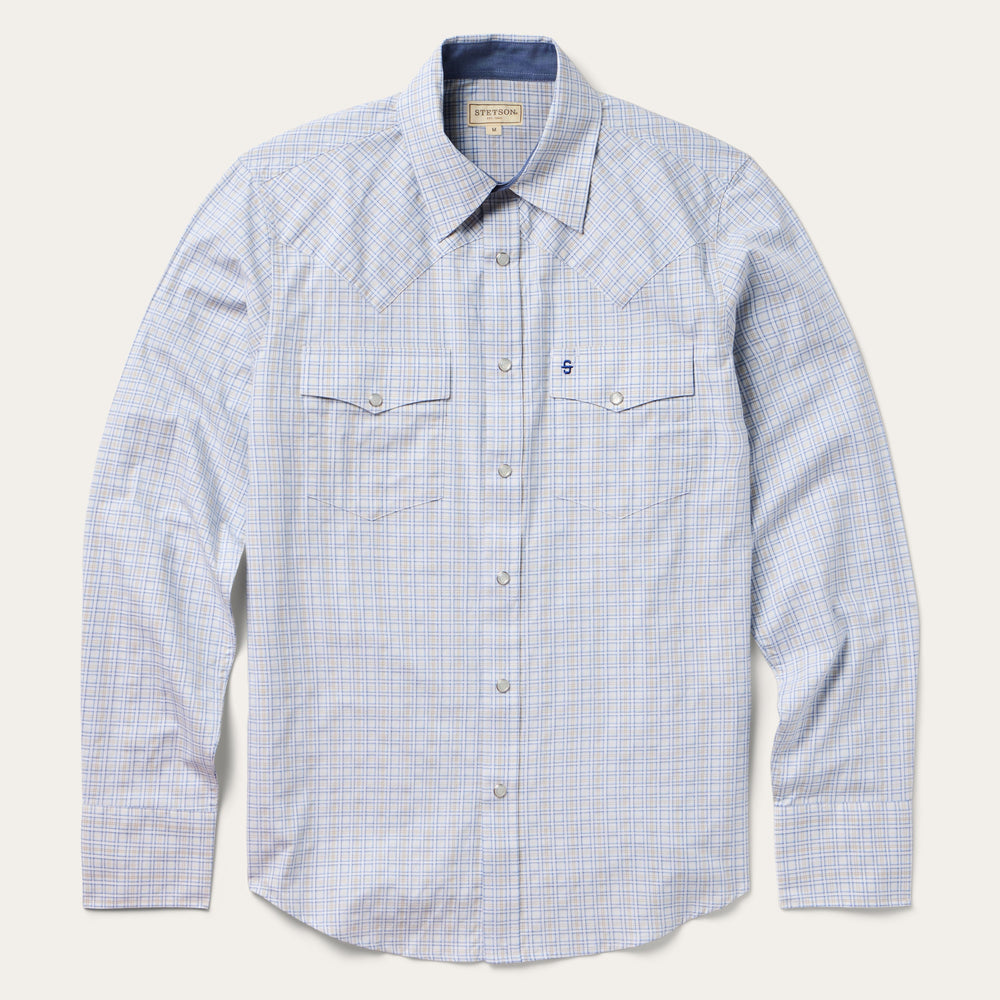 Ombre Plaid Check Western Shirt Blue | Stetson Men
