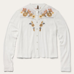 Embroidered Crepe Shirt White | Stetson Women