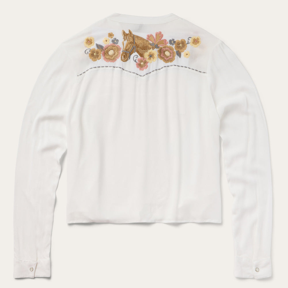 Embroidered Crepe Shirt White | Stetson Women