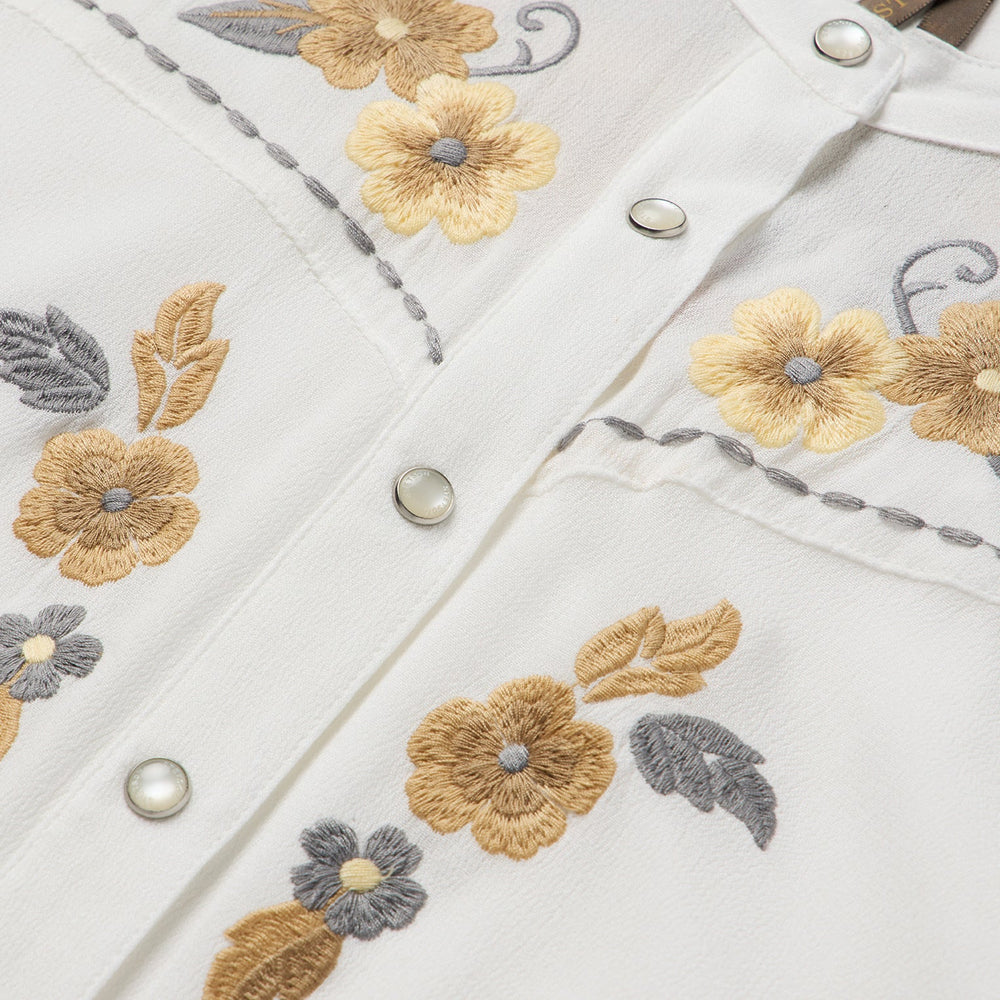 Embroidered Crepe Shirt White | Stetson Women
