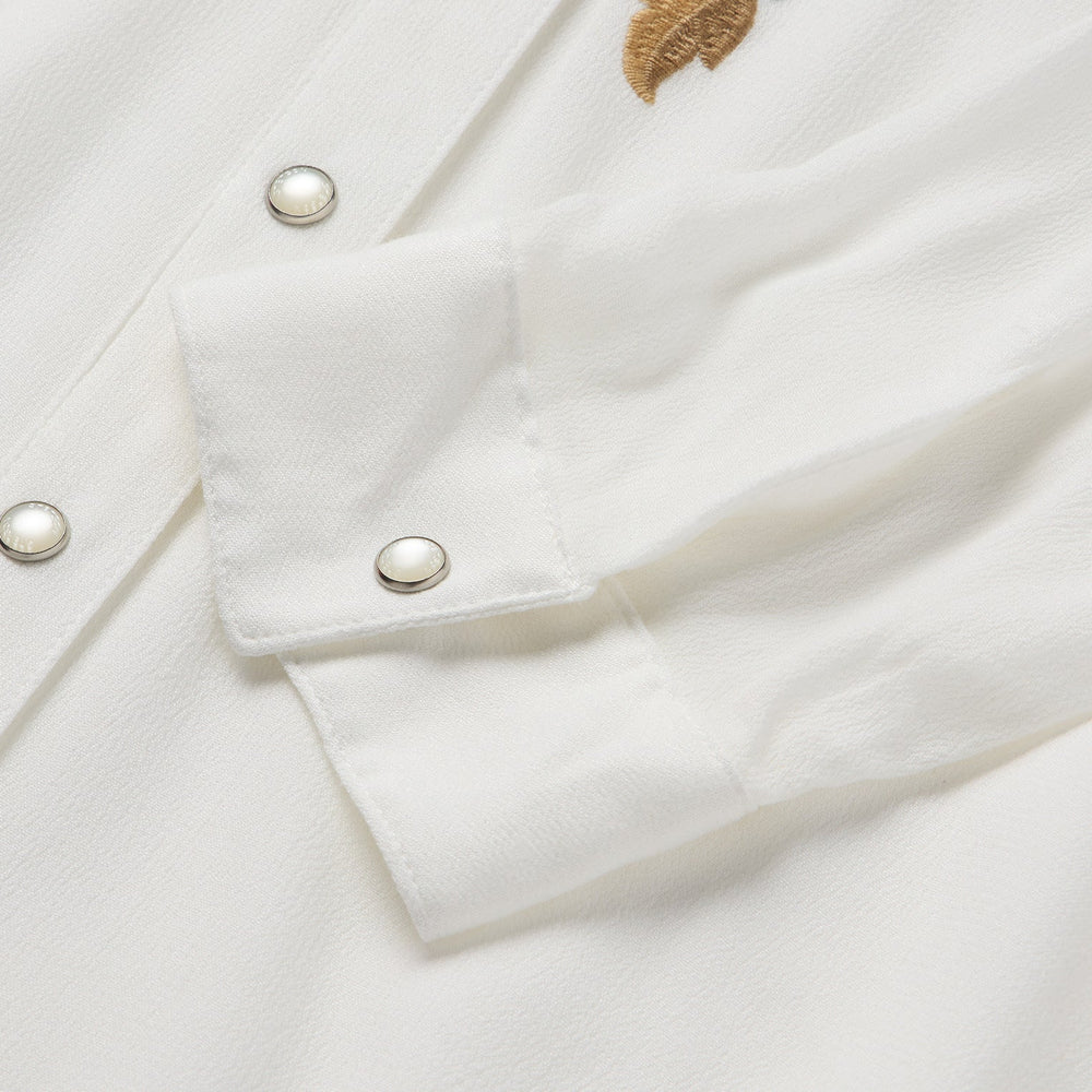 Embroidered Crepe Shirt White | Stetson Women