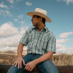 Turquoise Plaid Short-Sleeve Western Shirt Green | Stetson Men
