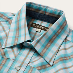 Turquoise Plaid Short-Sleeve Western Shirt Green | Stetson Men