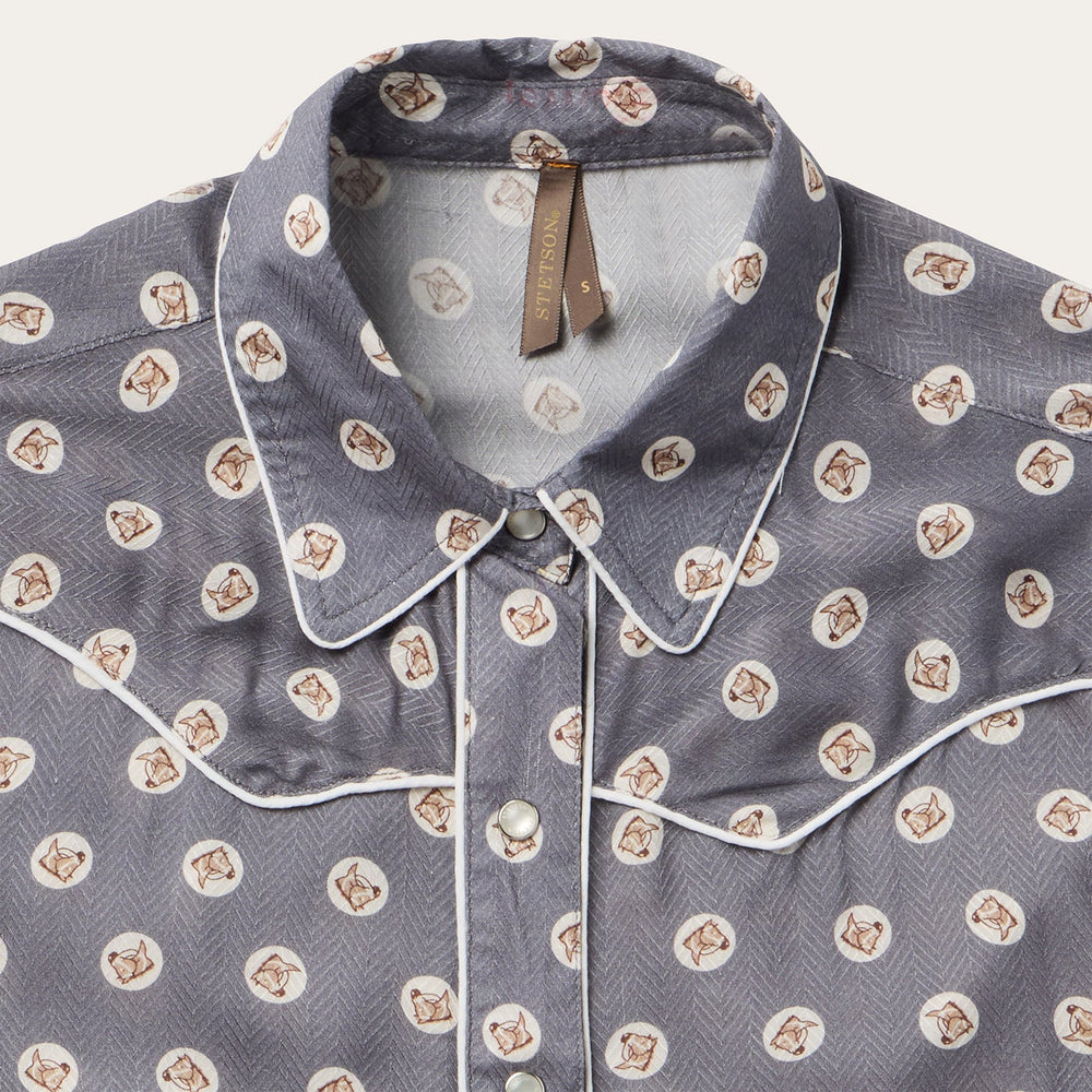 Horse Pennies Print Western Shirt Grey | Stetson Women