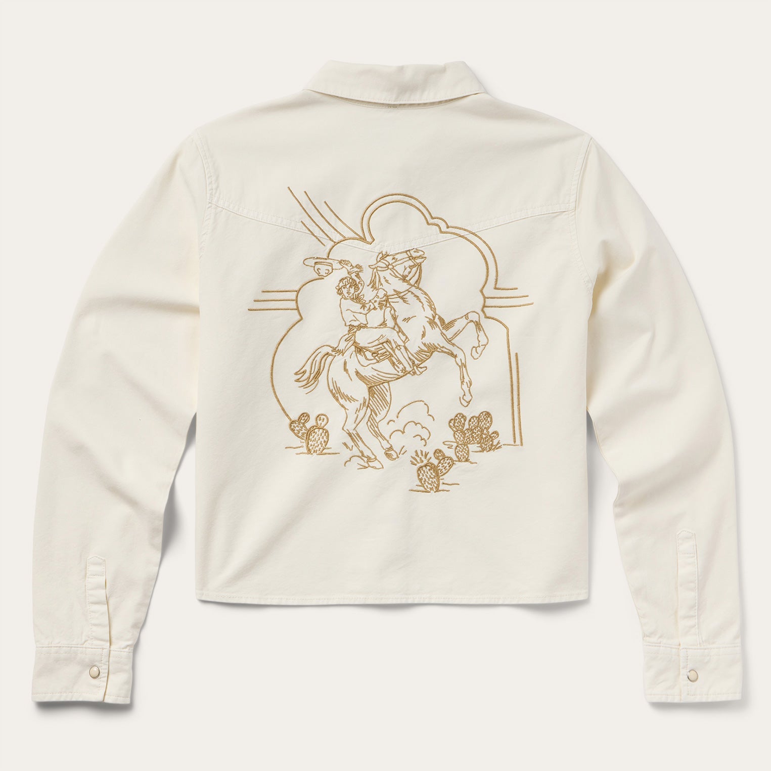 Embroidered Cream Denim Cropped Shirt White | Stetson Women