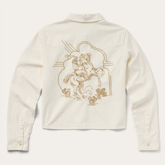 Embroidered Cream Denim Cropped Shirt White | Stetson Women