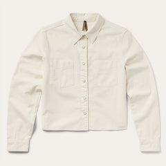 Embroidered Cream Denim Cropped Shirt White | Stetson Women