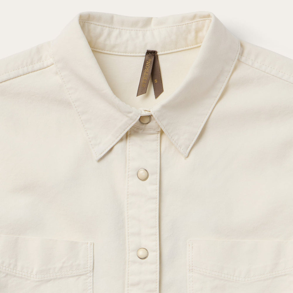 Embroidered Cream Denim Cropped Shirt White | Stetson Women
