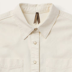 Embroidered Cream Denim Cropped Shirt White | Stetson Women