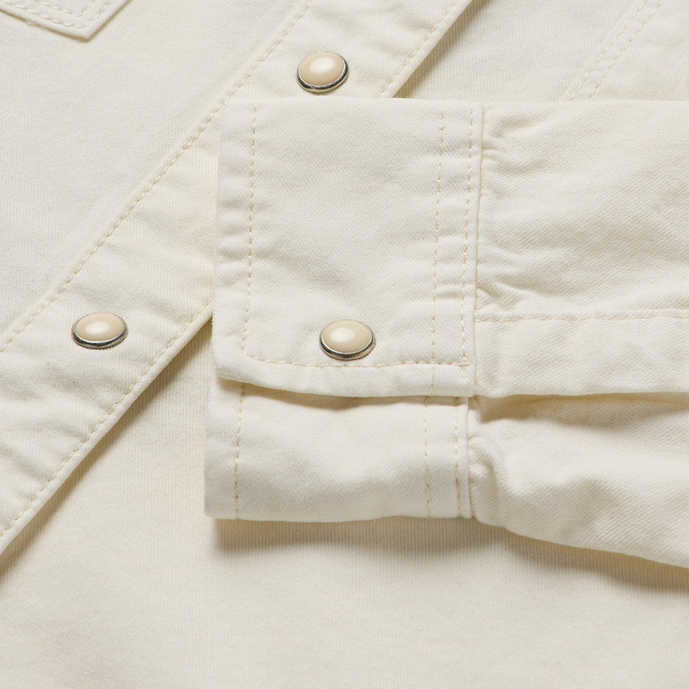 Embroidered Cream Denim Cropped Shirt White | Stetson Women