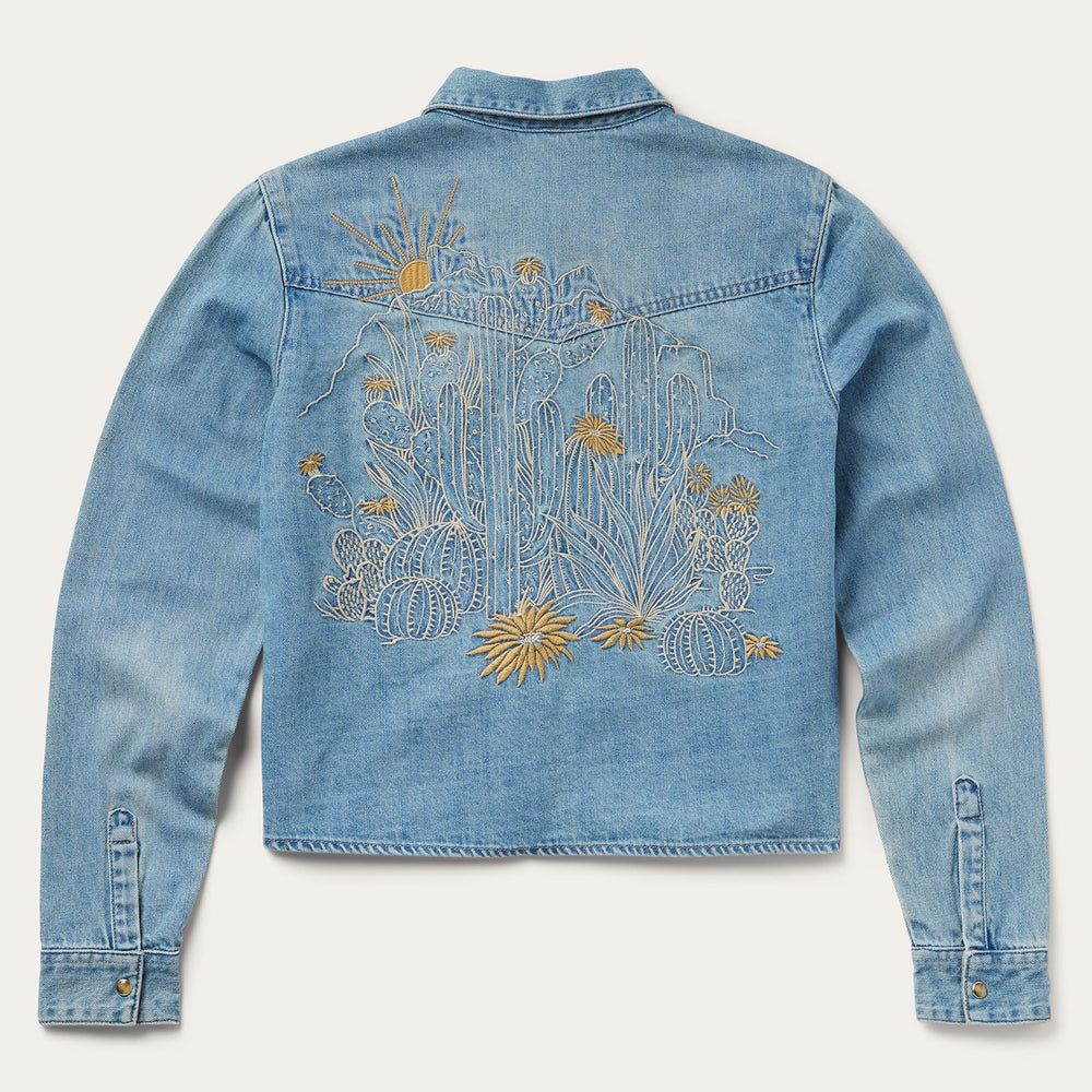 Embroidered Denim Cropped Shirt Blue | Stetson Women