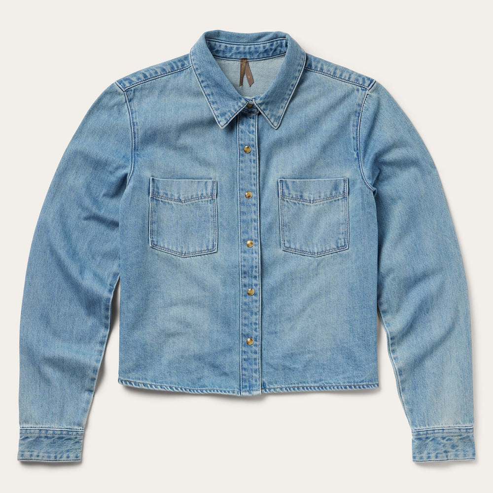 Embroidered Denim Cropped Shirt Blue | Stetson Women