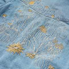 Embroidered Denim Cropped Shirt Blue | Stetson Women