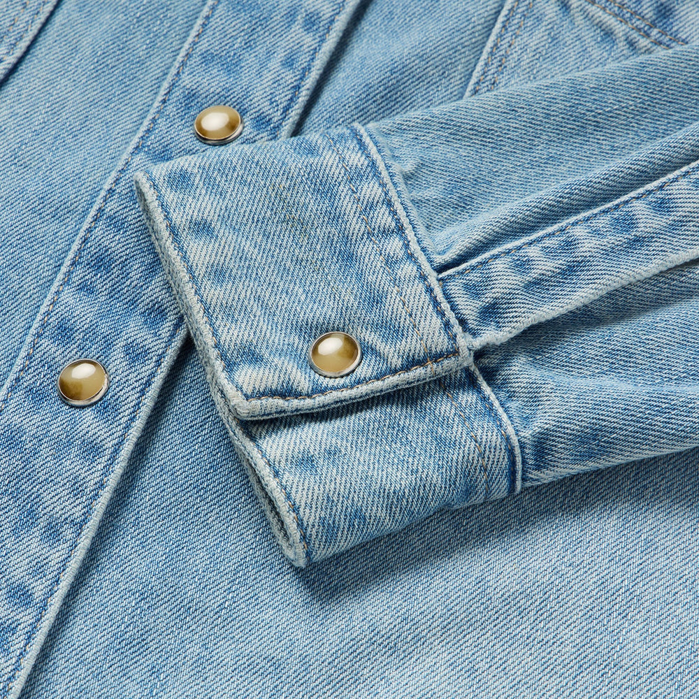 Embroidered Denim Cropped Shirt Blue | Stetson Women