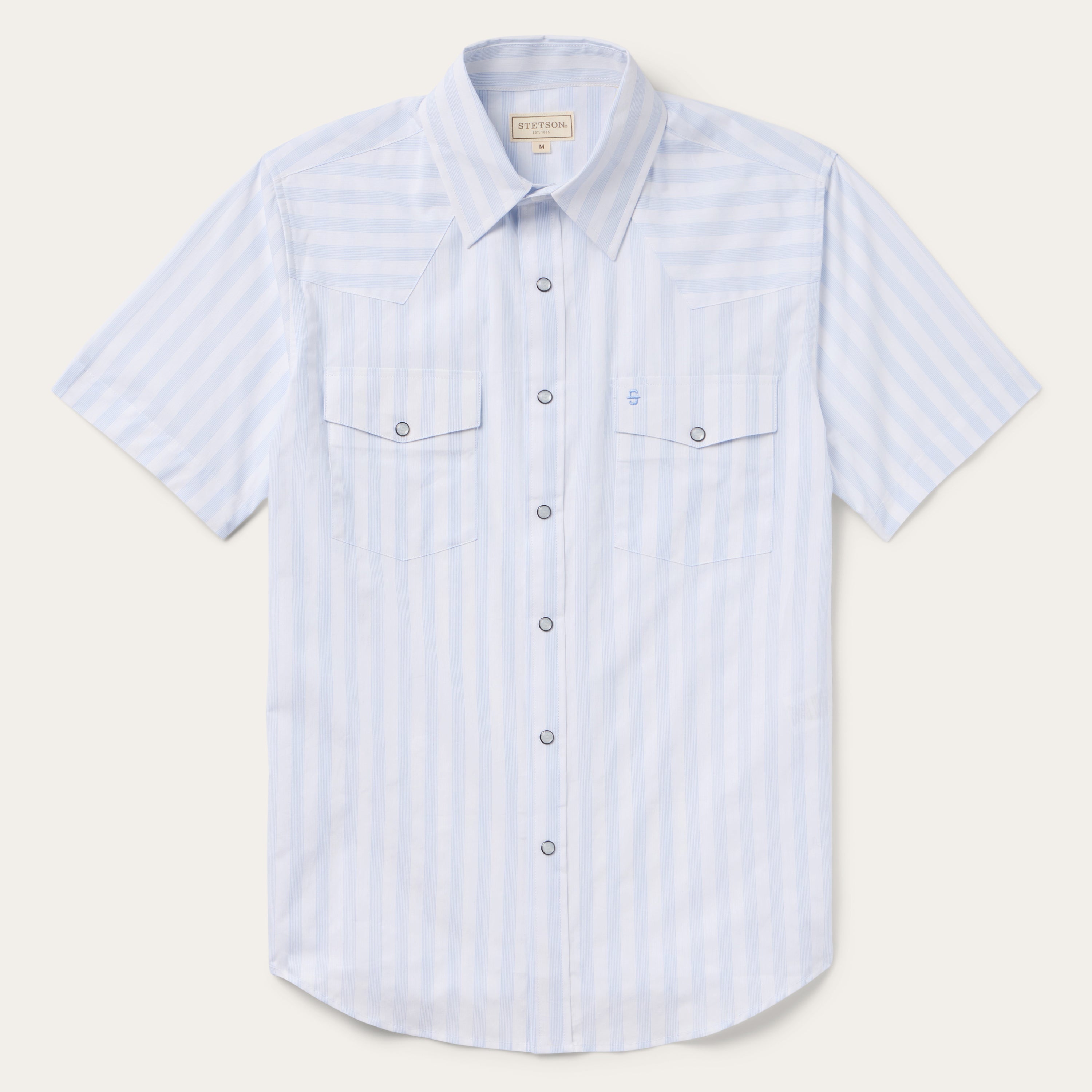 Stripe Oxford Short Sleeve Western Shirt White W/ Blue Stripe | Stetson Men