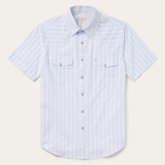 Stripe Oxford Short Sleeve Western Shirt White W/ Blue Stripe | Stetson Men