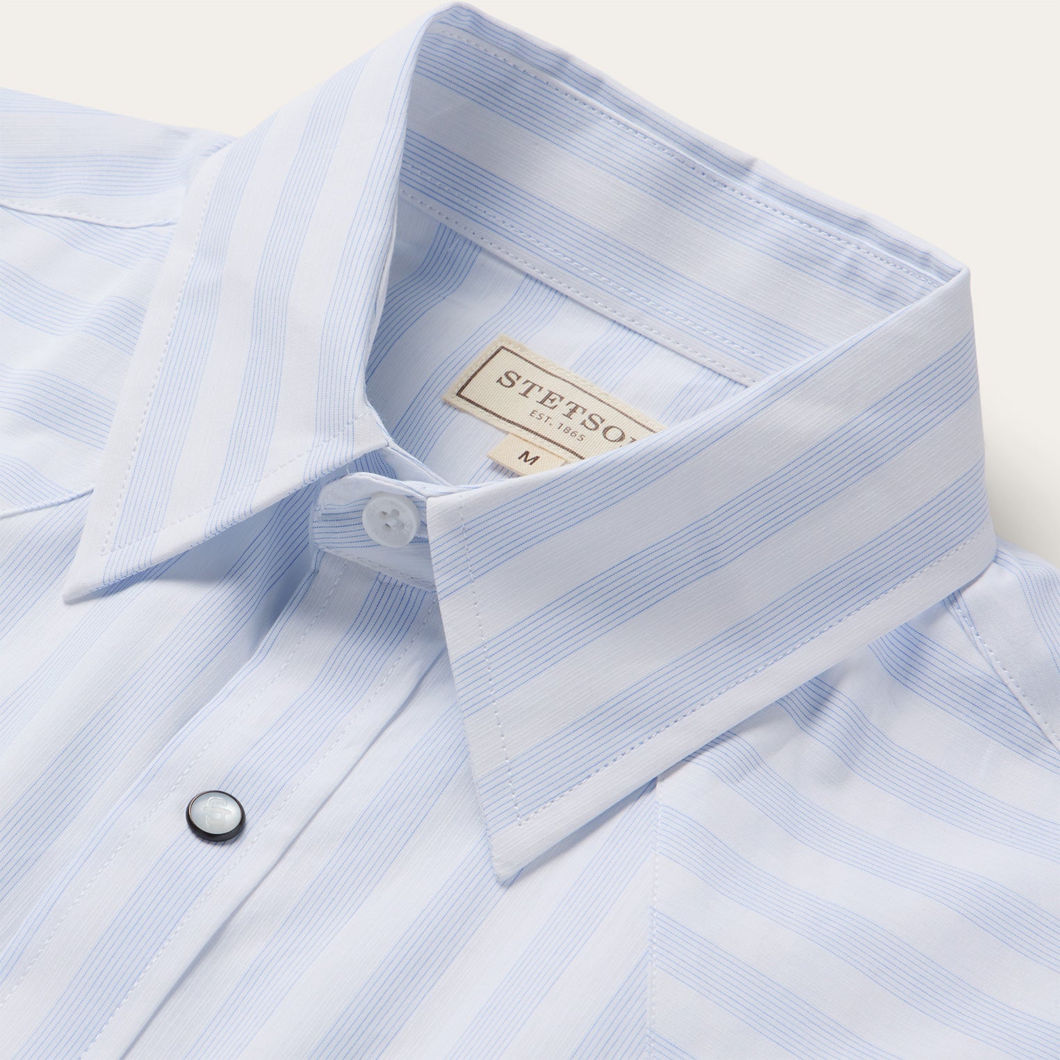 Stripe Oxford Short Sleeve Western Shirt White W/ Blue Stripe | Stetson Men