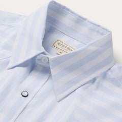 Stripe Oxford Short Sleeve Western Shirt White W/ Blue Stripe | Stetson Men