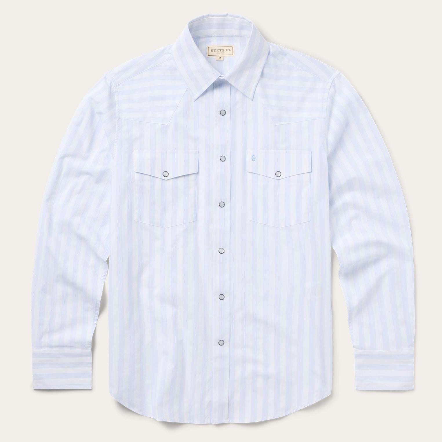 Stripe Oxford Western Shirt White W/ Blue Stripe | Stetson Men