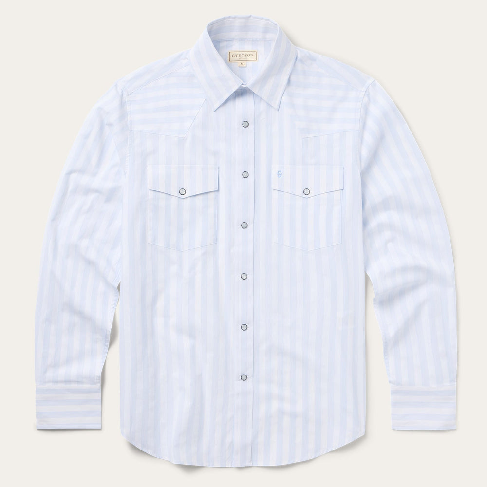 Stripe Oxford Western Shirt White W/ Blue Stripe | Stetson Men
