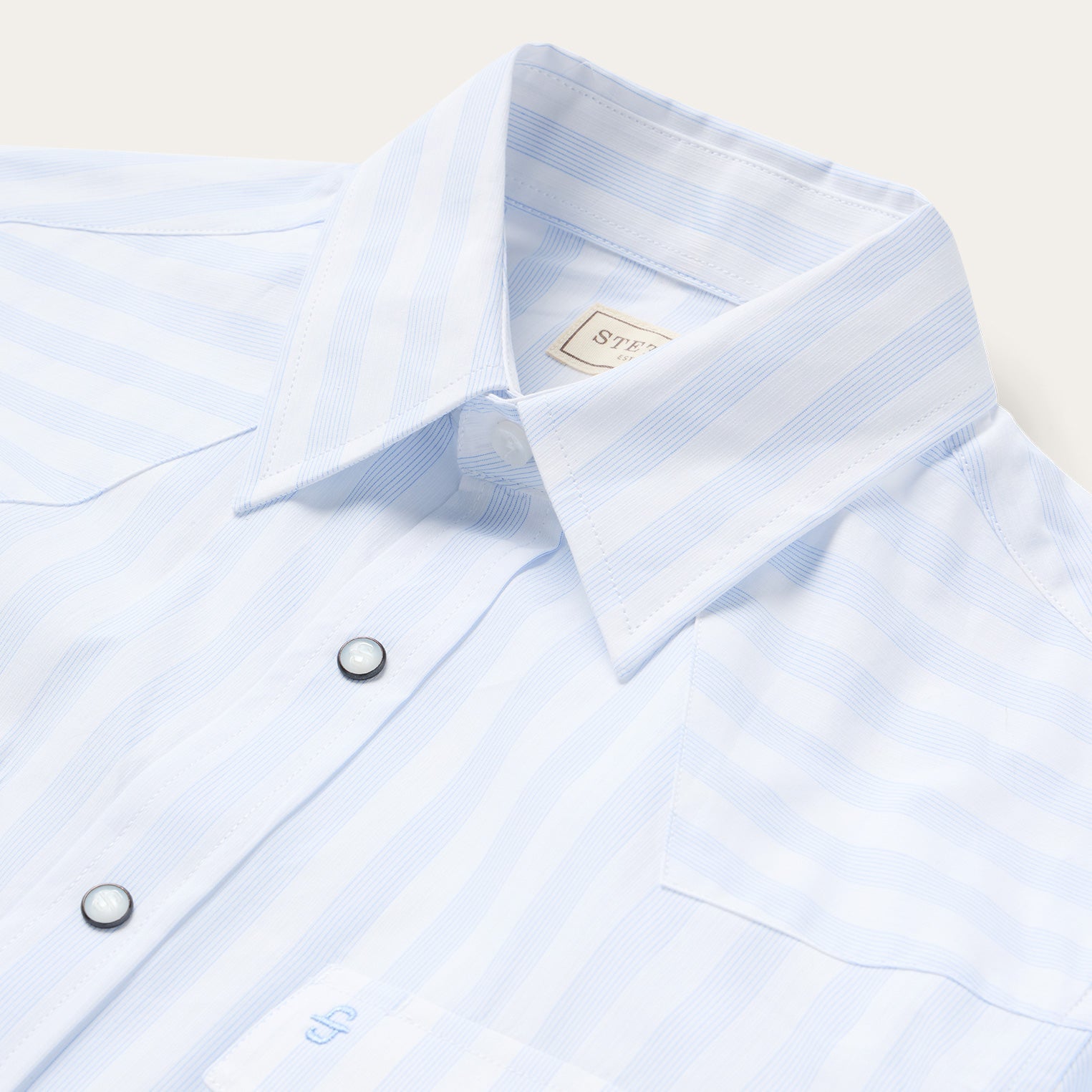 Stripe Oxford Western Shirt White W/ Blue Stripe | Stetson Men