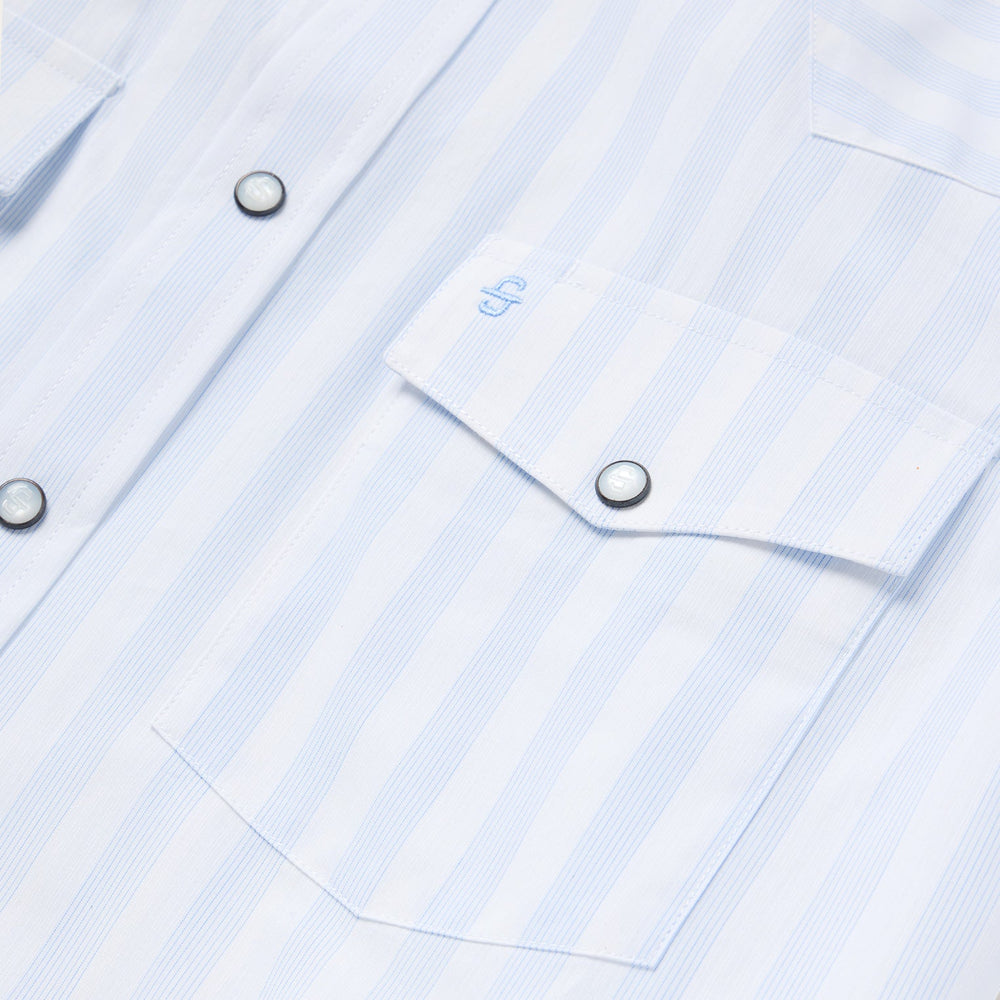 Stripe Oxford Western Shirt White W/ Blue Stripe | Stetson Men