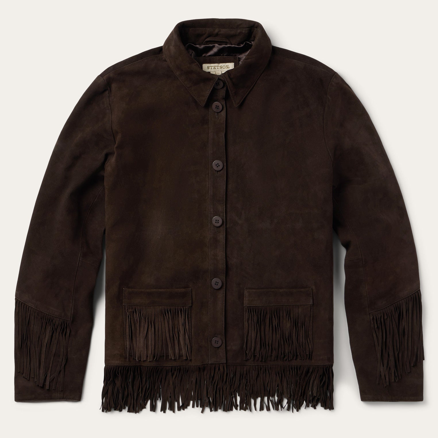 Two Pocket Fringe Suede Jacket Brown | Stetson Women