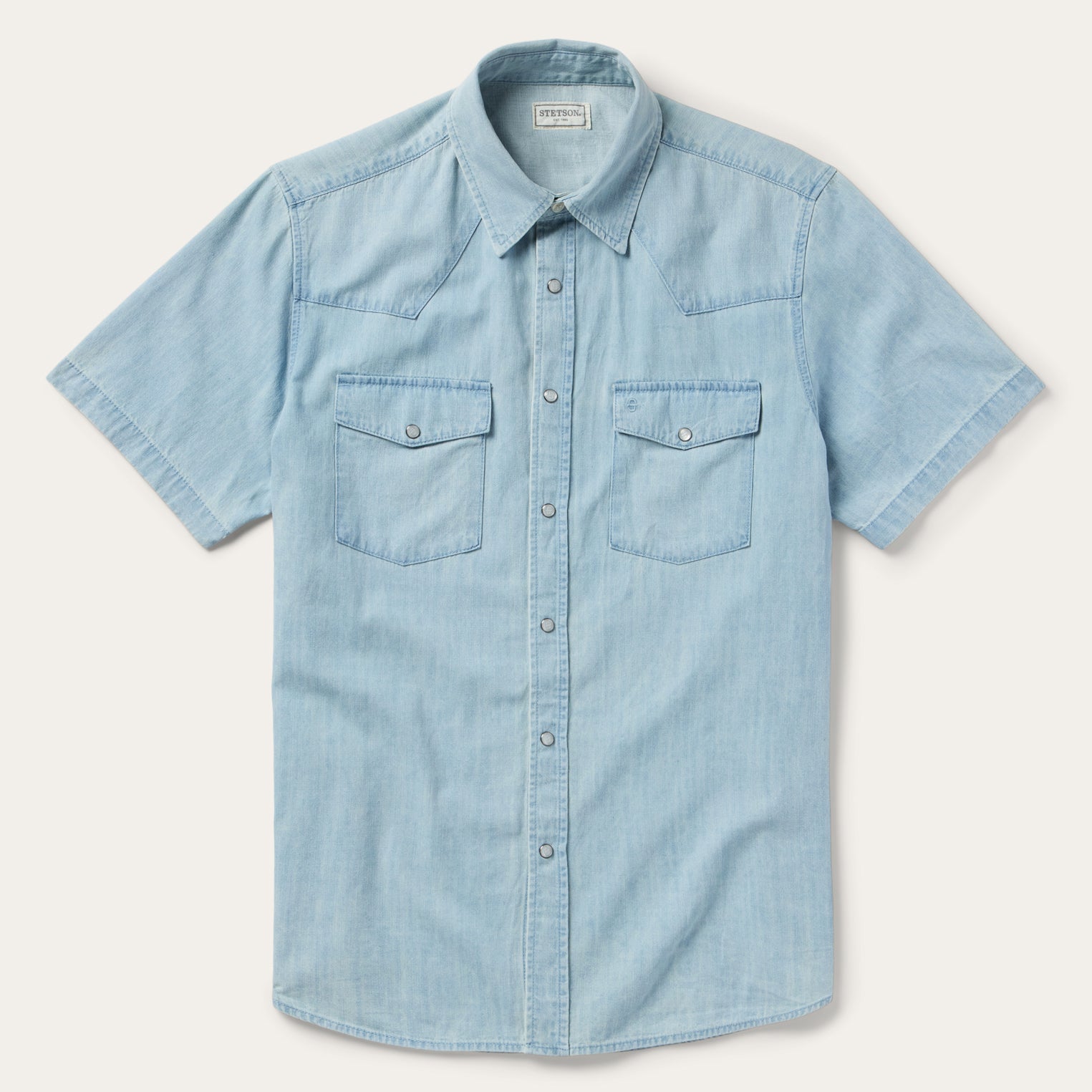 Chambray Oxford Short Sleeve Western Shirt Blue | Stetson Men