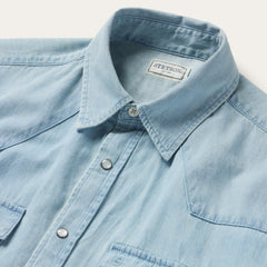 Chambray Oxford Short Sleeve Western Shirt Blue | Stetson Men