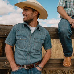 Turquoise Snap Short Sleeve Denim Shirt Blue | Stetson Men