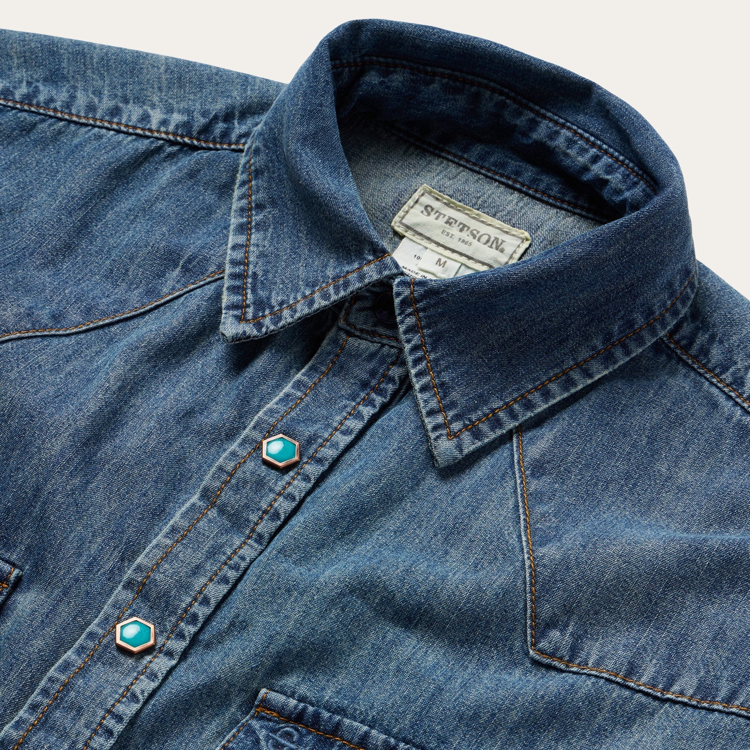 Turquoise Snap Short Sleeve Denim Shirt Blue | Stetson Men