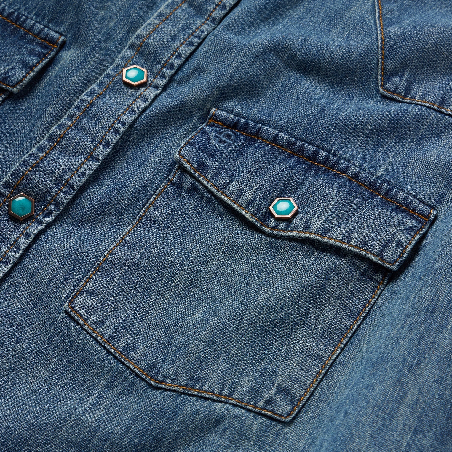 Turquoise Snap Short Sleeve Denim Shirt Blue | Stetson Men