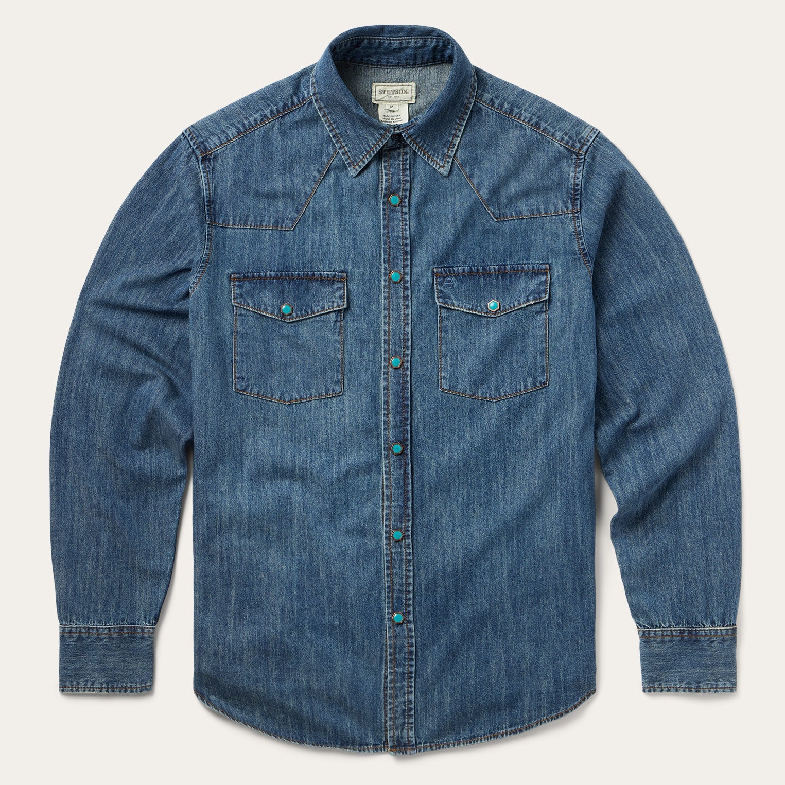 Turquoise Snap Lightweight Denim Shirt Blue | Stetson Men