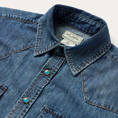 Turquoise Snap Lightweight Denim Shirt Blue | Stetson Men