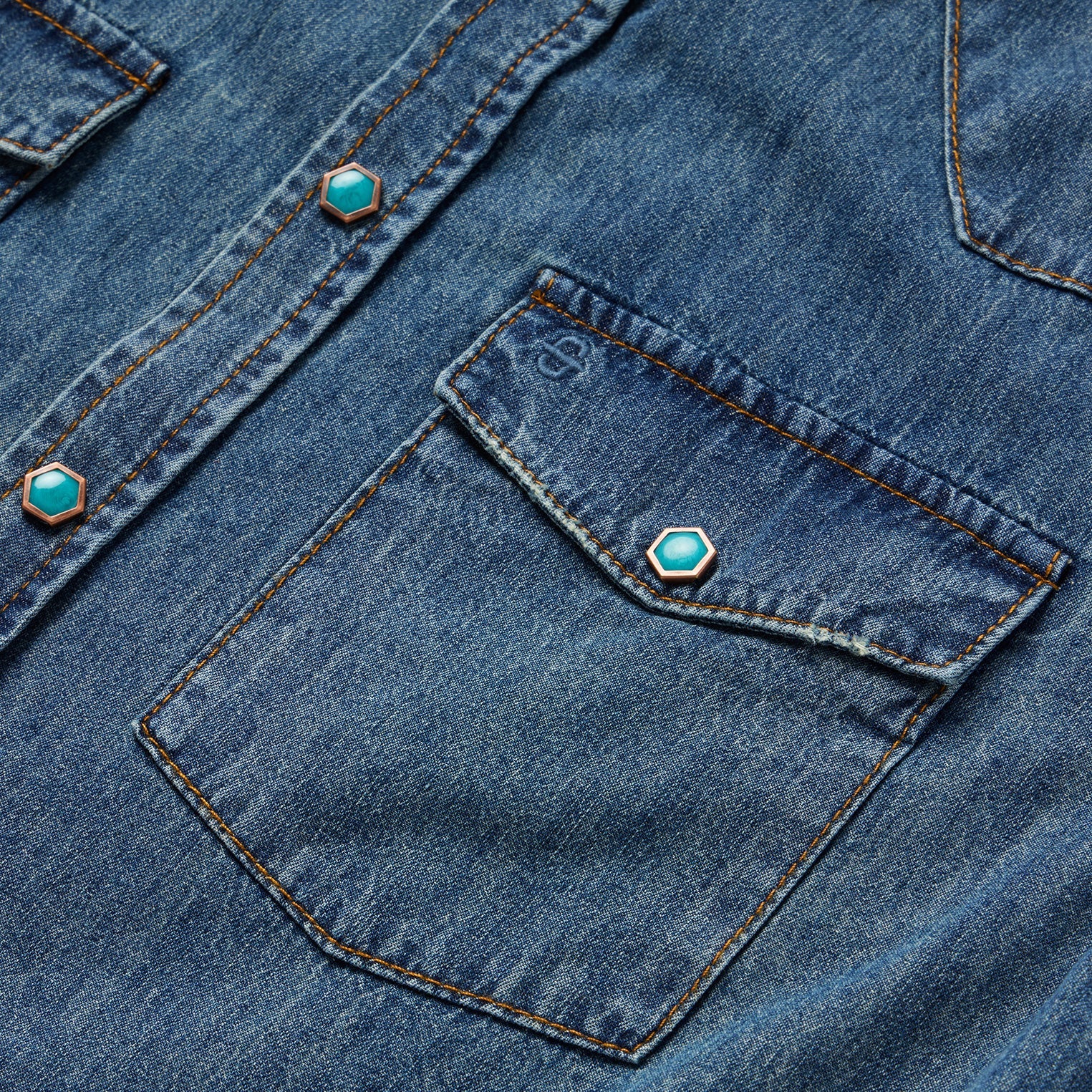 Turquoise Snap Lightweight Denim Shirt Blue | Stetson Men