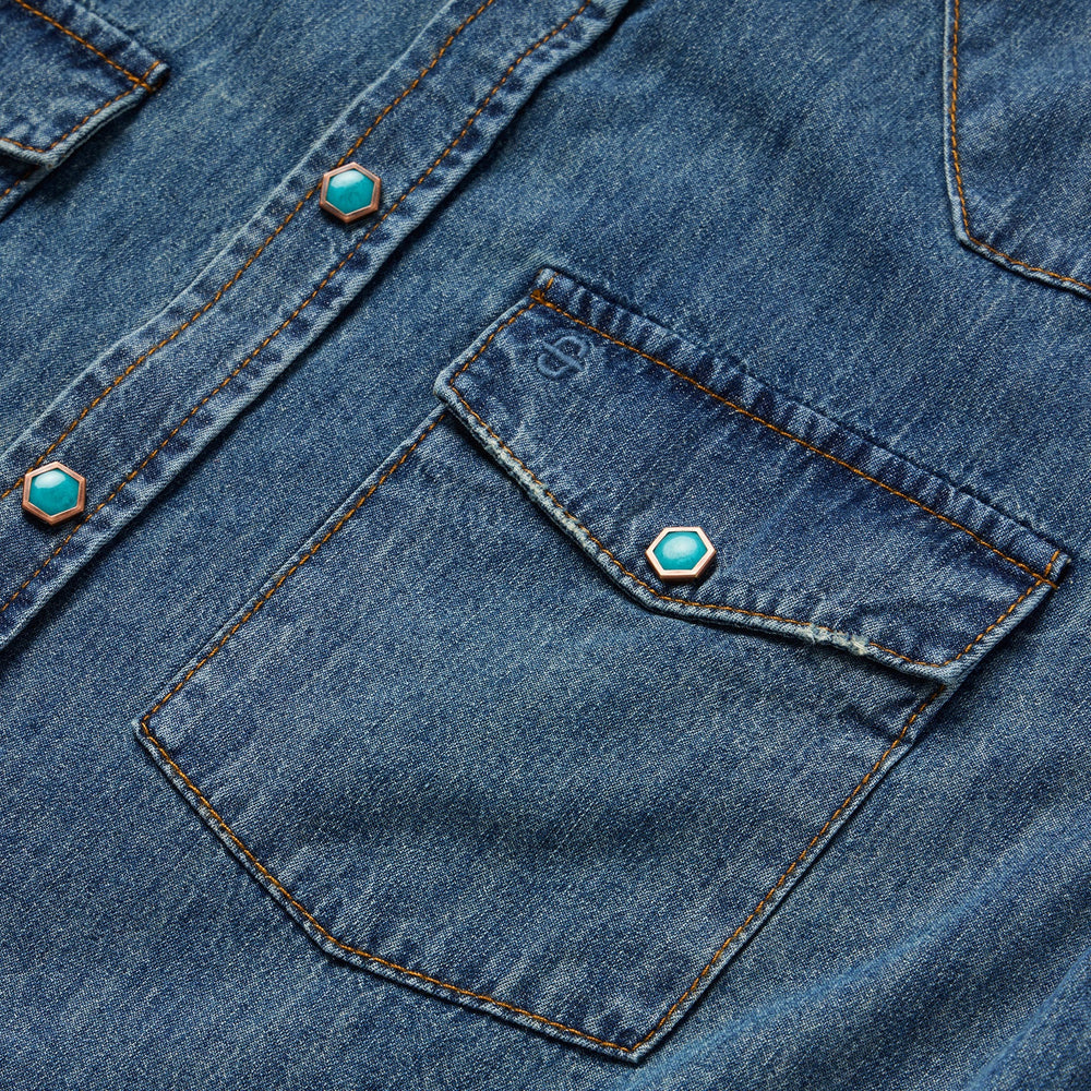 Turquoise Snap Lightweight Denim Shirt Blue | Stetson Men