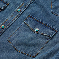 Turquoise Snap Lightweight Denim Shirt Blue | Stetson Men