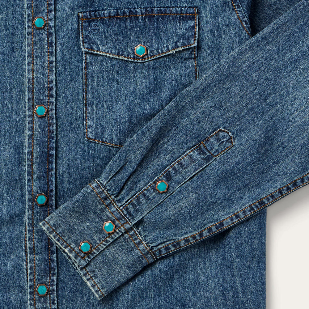 Turquoise Snap Lightweight Denim Shirt Blue | Stetson Men
