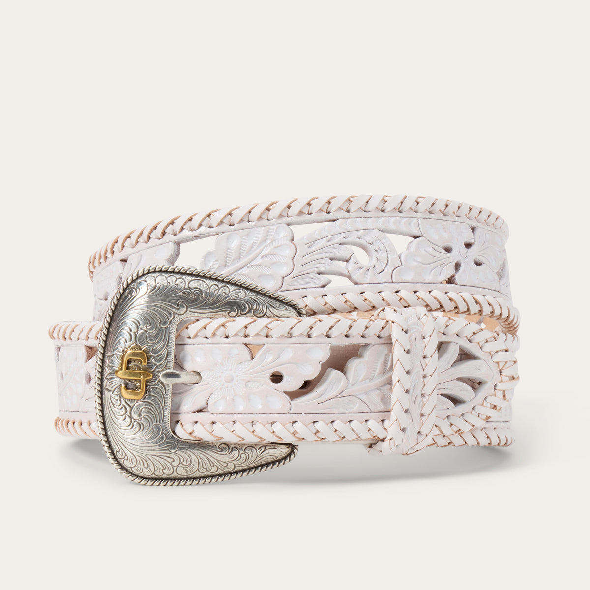 Tooled Laced Edge Belt White | Stetson Women