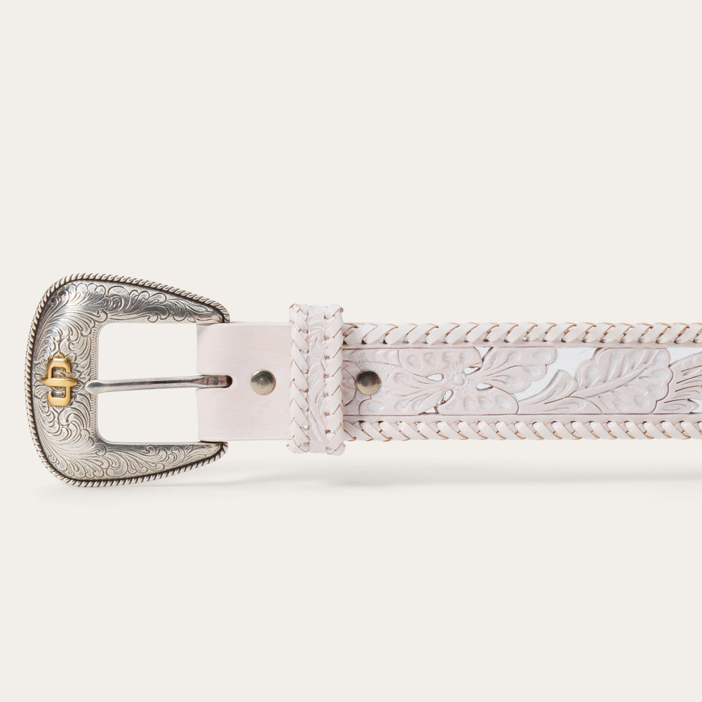 Tooled Laced Edge Belt White | Stetson Women