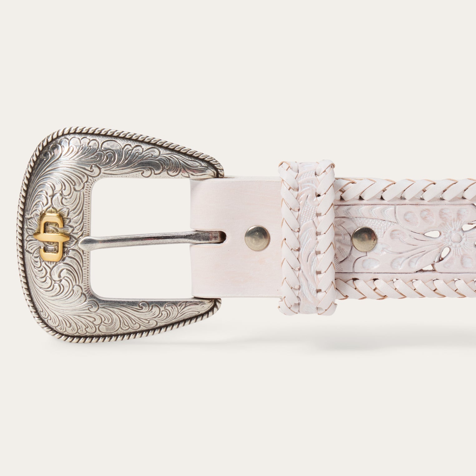 Tooled Laced Edge Belt White | Stetson Women