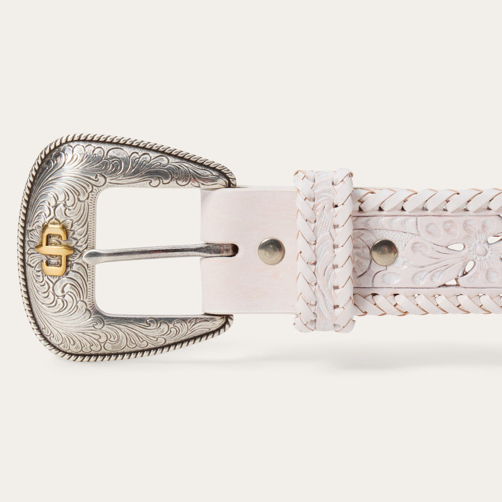 Tooled Laced Edge Belt White | Stetson Women