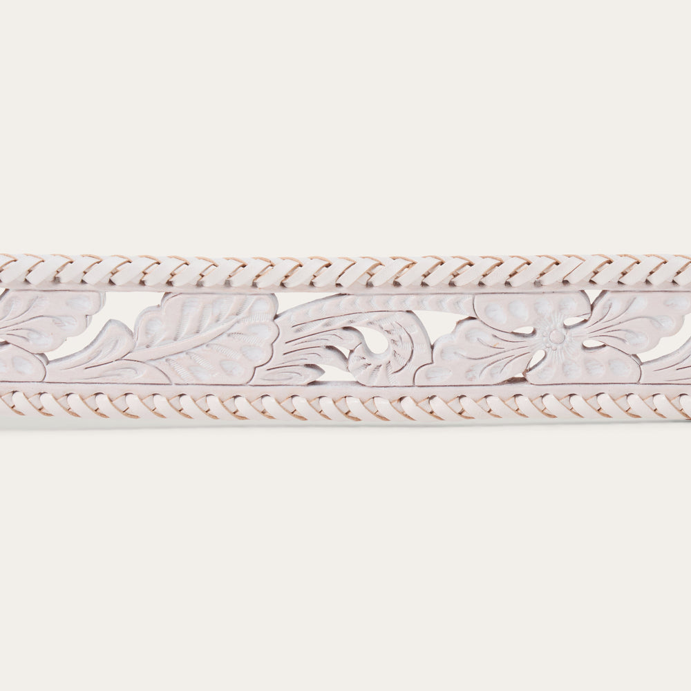 Tooled Laced Edge Belt White | Stetson Women